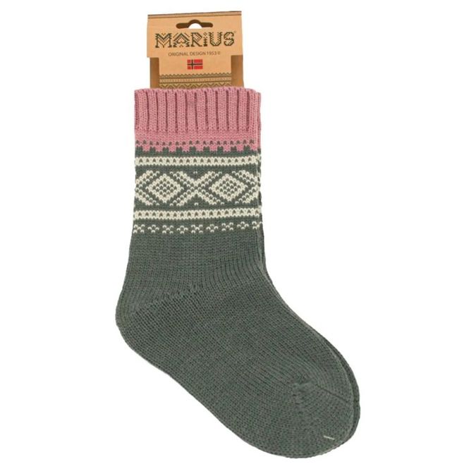 Hovedbilde Ullsokk Mariusmønster grå/rosa