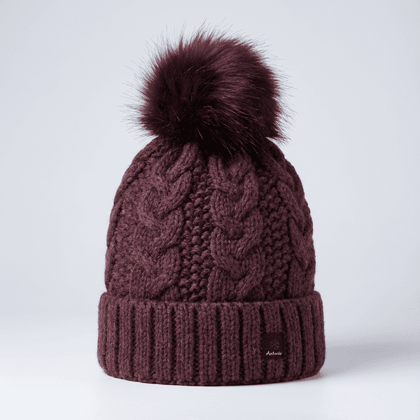 Hovedbilde Lue ribbestrikket m fuskepelsdusk, burgunder