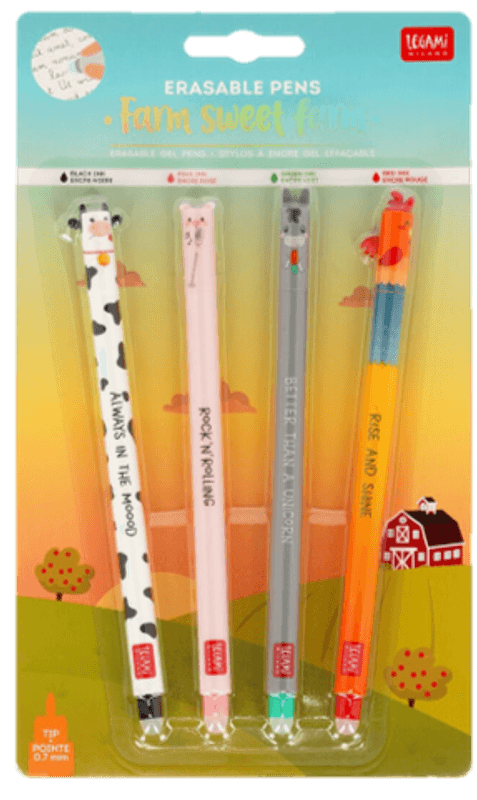 Viskbare penner 4-pk Bondegård – Legami Limited Edition