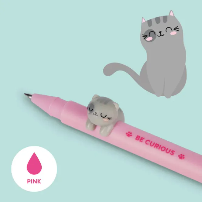 Hovedbilde Gel penn m. avtakbar Katt, rosa blekk