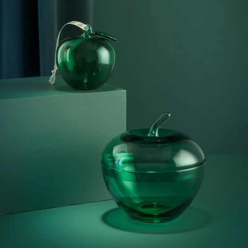 Glasseple m. lokk, grønn 13,5x12,3 cm - Hadeland Glassverk