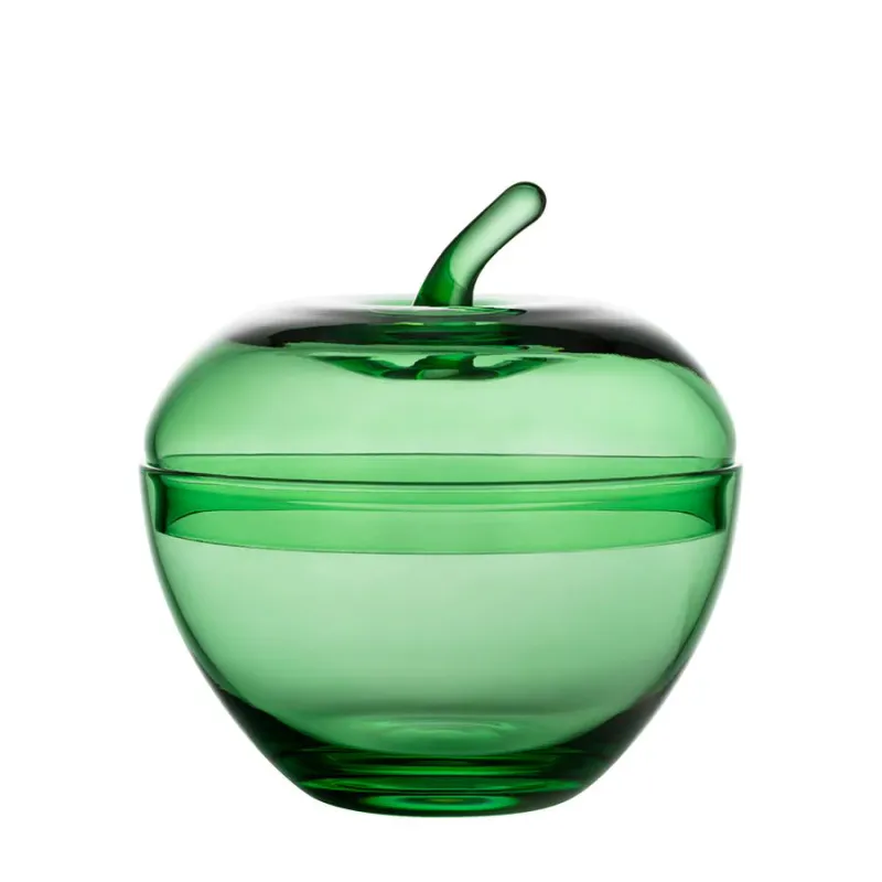 Glasseple m. lokk, grønn 13,5x12,3 cm - Hadeland Glassverk