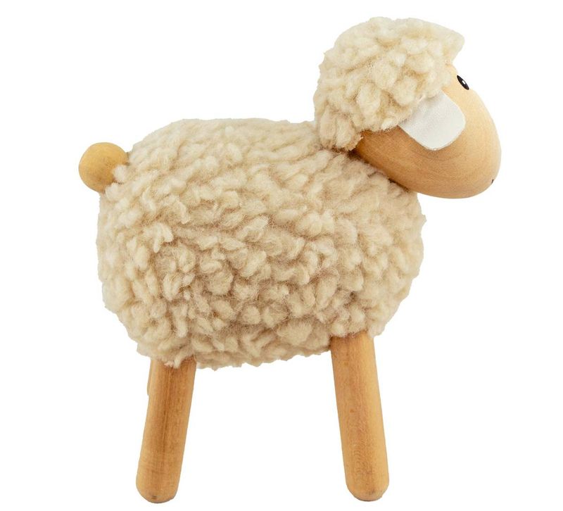 Sau av tre & ull, beige, stor