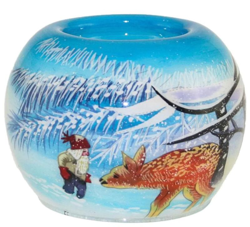 Håndmalt telysholder Nisse med rådyr 9 cm | Svein Solem