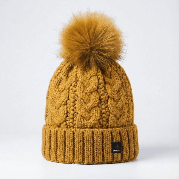 Hovedbilde Lue ribbestrikket m fuskepelsdusk, oker